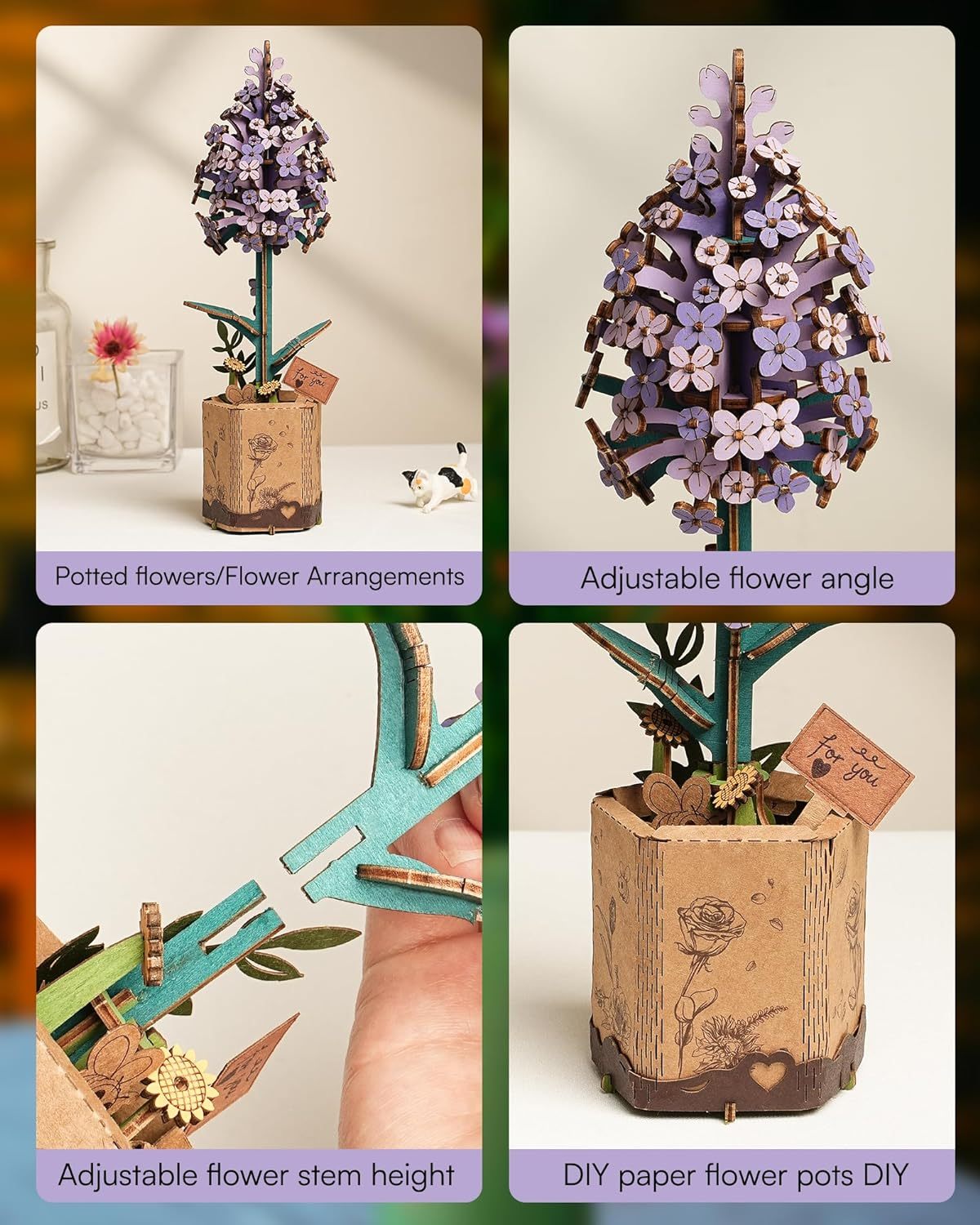 ROBOTIME 3D Puzzle Flowers Wooden Model Kits For Adults To Build, Artificial Flowers For Decoration, Home Decor Accessories Living Room, Gifts For Women On Valentine's Day, Flower Bouquet TW021