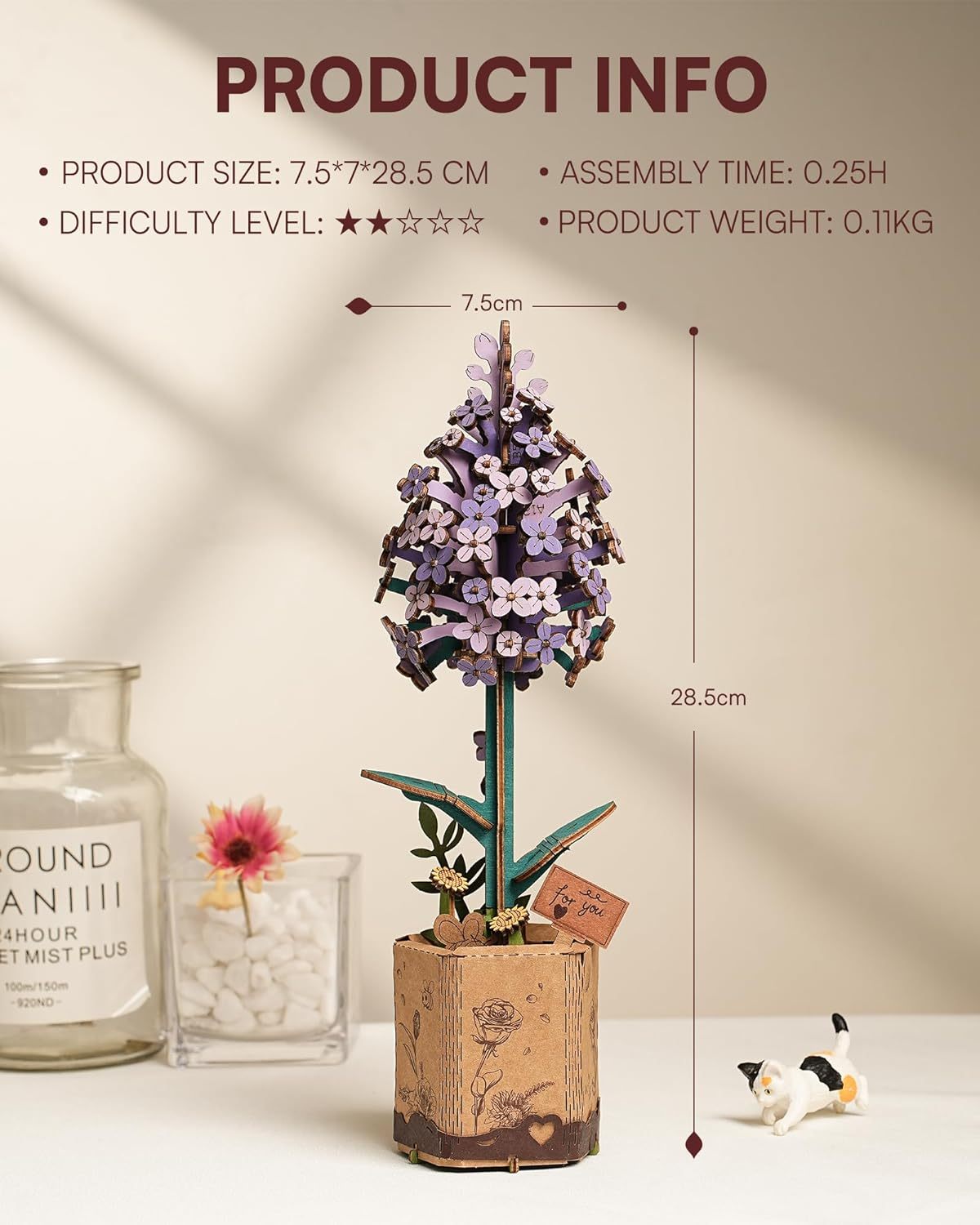 ROBOTIME 3D Puzzle Flowers Wooden Model Kits For Adults To Build, Artificial Flowers For Decoration, Home Decor Accessories Living Room, Gifts For Women On Valentine's Day, Flower Bouquet TW021