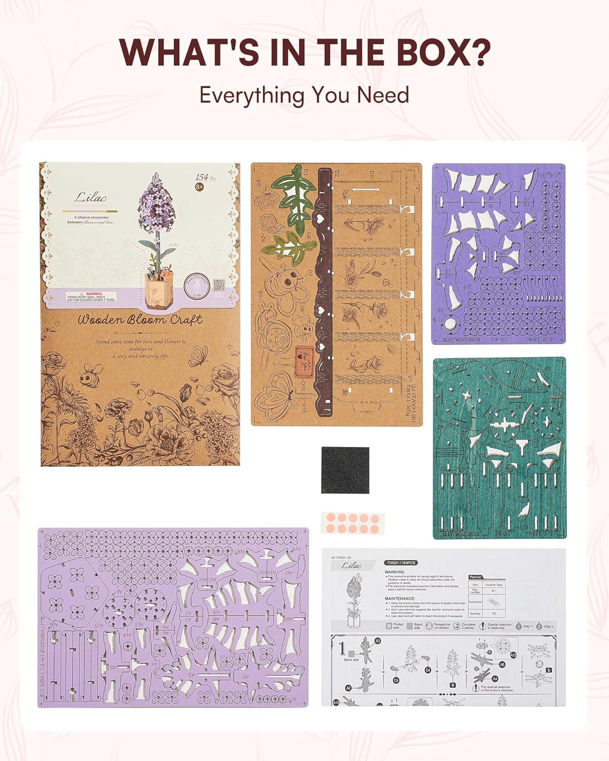 ROBOTIME 3D Puzzle Flowers Wooden Model Kits For Adults To Build, Artificial Flowers For Decoration, Home Decor Accessories Living Room, Gifts For Women On Valentine's Day, Flower Bouquet TW021