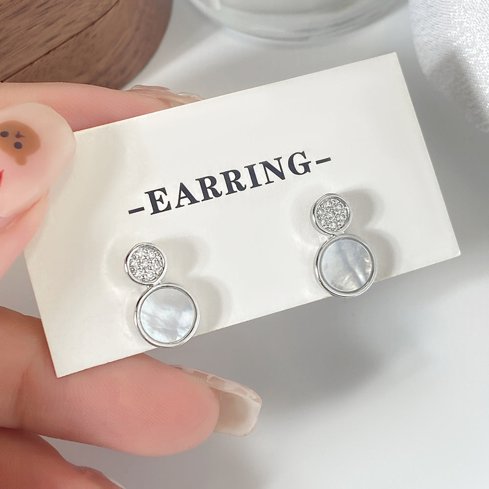 Micro Inlaid Zircon Stitching Sequined Shell Ear Studs