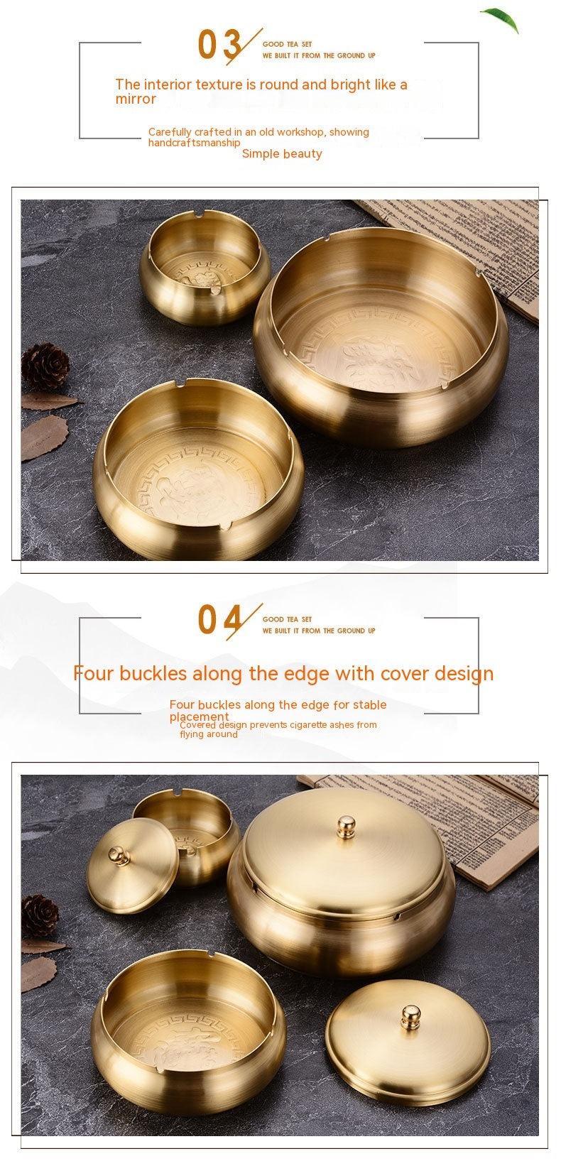 Chinese Style Fashion Treasure Pure Copper Ashtray Home, Living Room, Office Decoration
