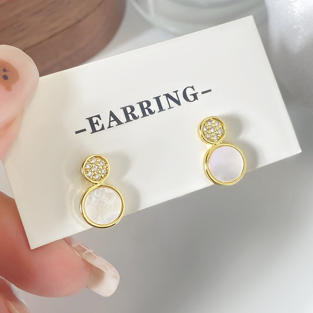 Micro Inlaid Zircon Stitching Sequined Shell Ear Studs