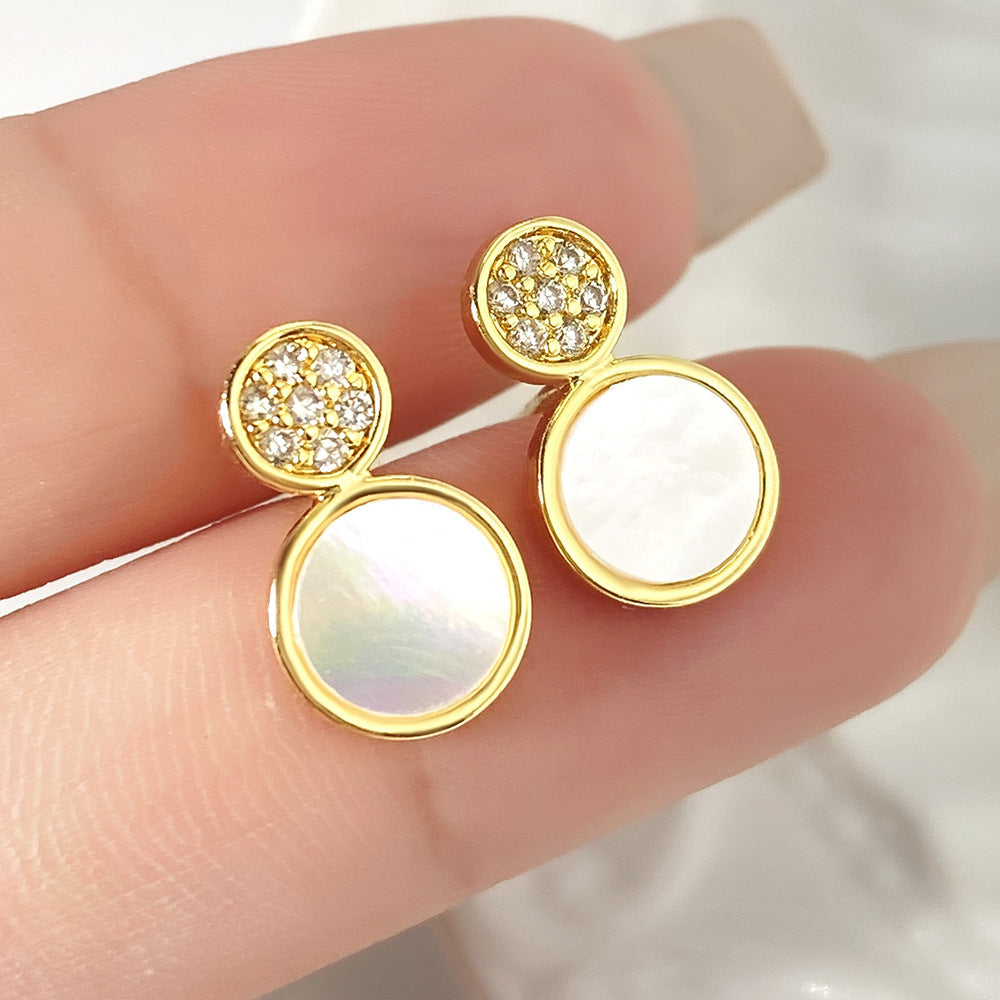 Micro Inlaid Zircon Stitching Sequined Shell Ear Studs